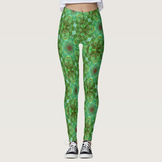 Leggings Art géométrique moderne Peacock Vert (Devant)
