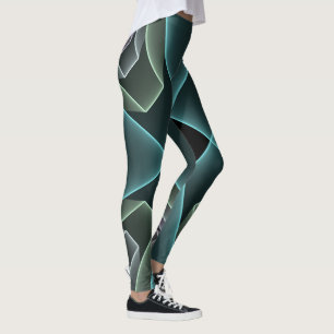 Leggings Art graphique géométrique fractal sarcelle moderne