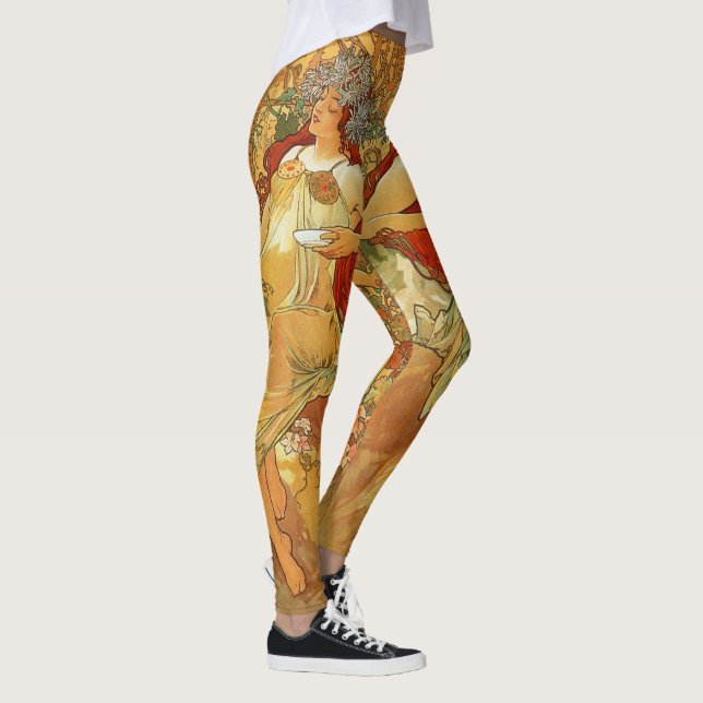Leggings Art Nouveau Automne Femme Gold Brown Alphonse Much (Droite)