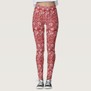 Leggings Art Nouveau Carnation Damask, rouge et blanc