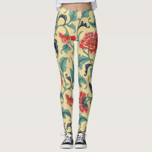 Leggings Art Nouveau Vintage Chinoiserie Fleurie Rouge Chin