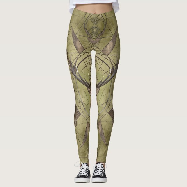 Leggings Art numérique sacré de la géométrie de cerfs (Devant)
