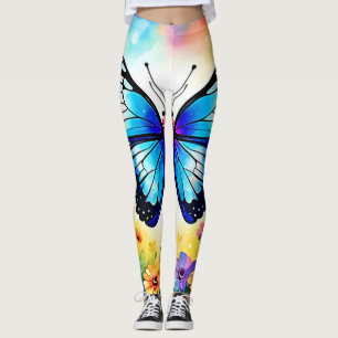 Leggings Art papillon bleu floral