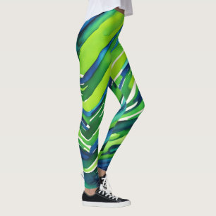 Leggings Art rayures vert néon et bleu foncé