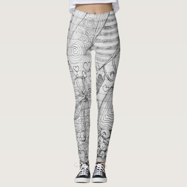 Leggings Art tiré par la main de griffonnage de crayon sur (Devant)