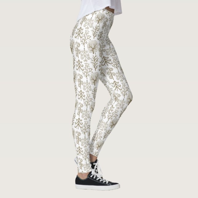 Leggings Art Tree Gold Holiday Christmas WHITE (Droite)