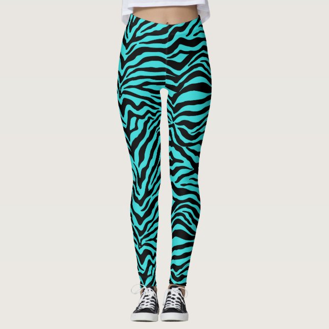Leggings Artsy Black Turquoise Funky Zebra Imprimer Motif (Devant)