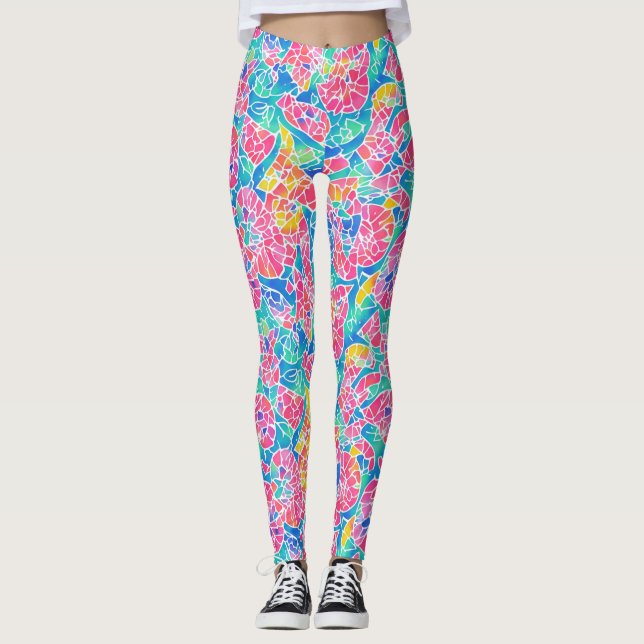 Leggings Artsy Geometry Rainbow Watercolor Motif en mosaïqu (Devant)