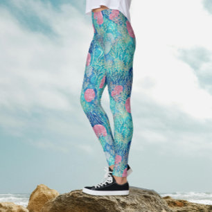 Leggings Artsy Ocean Turquoise Tropical Corals Aquarelle