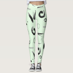 Leggings Asiatique Abstrait Noir sur Design Vert