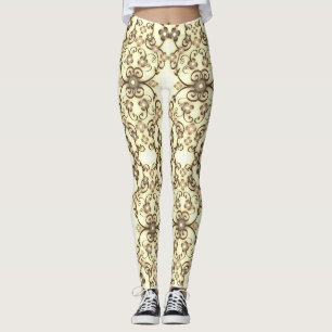 Leggings Aspect dentelle de fleurs Sépia doré