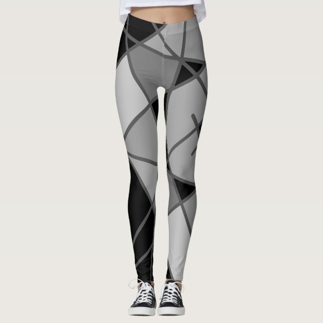 Leggings asymétriques gris et noirs par Joya Eve (Devant)