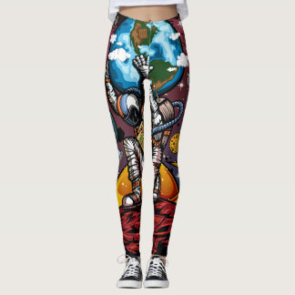 Leggings Atlas Astronaut Holding Earth Mars Galaxy Cosmic