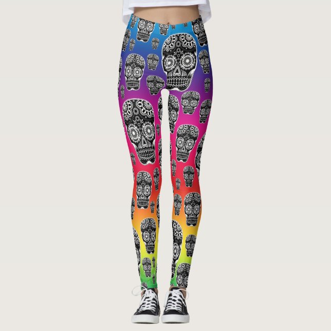 Leggings au crâne à sucre arc-en-ciel (Devant)
