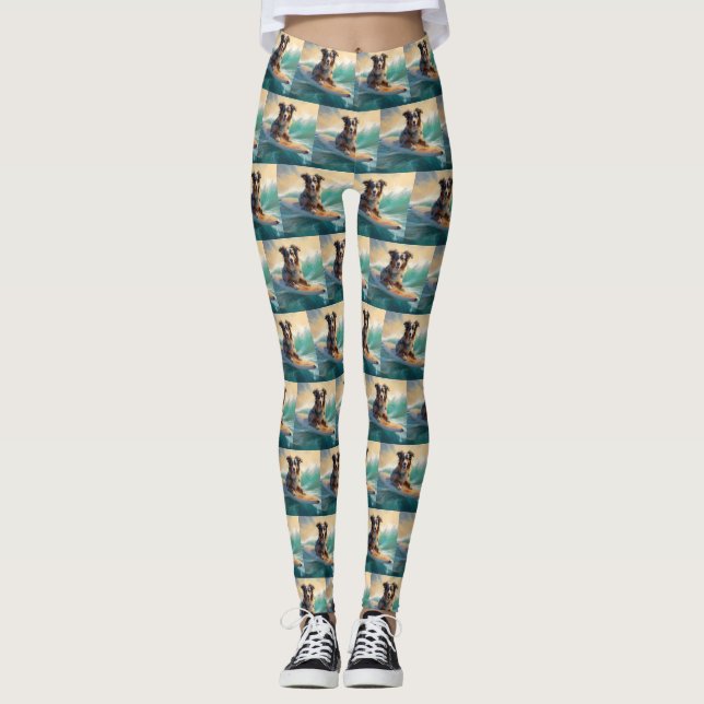 Leggings Australian Shepherd Beach Surfing Peinture (Devant)