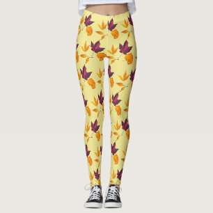 Leggings Automne Feuilles d'automne Mauve jaune Bourgogne e