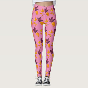 Leggings Automne Feuilles Mauve Bourgogne et blanc
