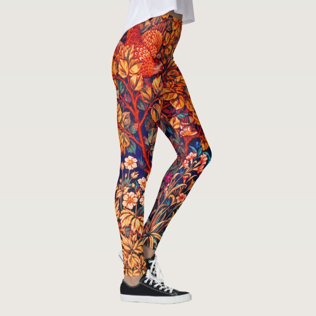 Leggings AUTUMN FOREST ANIMALS Haricots, faisan, Floral rou (Droite)