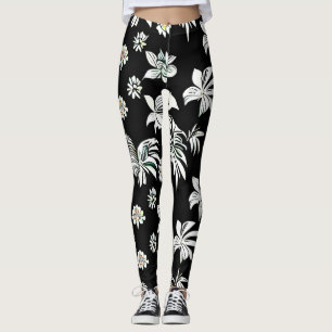 Leggings aux fleurs de style noir et blanc