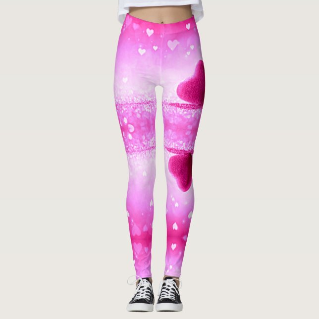 Leggings avec coeur rose en spandex/polyester. (Devant)