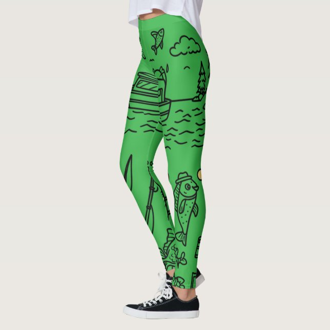 Leggings Aventure de pêche amusante en dessin à colorier (Gauche)