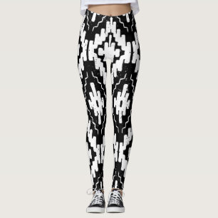 Leggings Aztec Black-White : Vintage Ethnic Print.