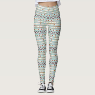 Leggings Aztec Formes Motif Rusts Crème Turquoise-Bleu