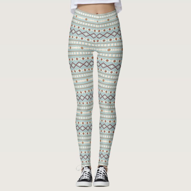 Leggings Aztec Formes Motif Rusts Crème Turquoise-Bleu (Devant)