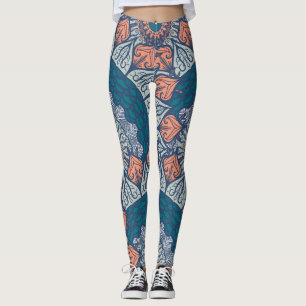 Leggings Aztec Mandala yoga turquoise et orange boho leggin