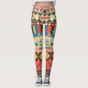 Leggings Aztèque coloré : oiseaux, fleurs motif.