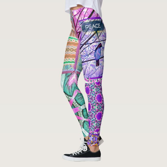 Leggings Azulejos Carreaux géométriques avec Oiseau de Paix (Gauche)