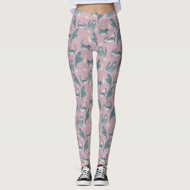 Leggings Bad Grey Tabby Chats Frapper Tout Sur Motif (Devant)