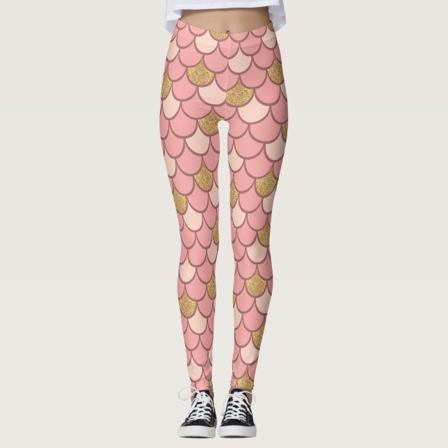 Leggings Balances de sirène d'or rose avec Parties scintill (Devant)