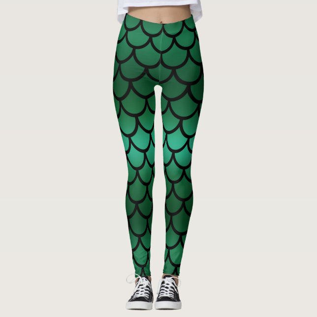 Leggings Balances de sirène verte et noire Poisson Imaginai (Devant)