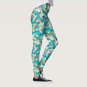 Leggings Balances de sirènes, Turquoise, Aqua, Taupe & Crèm
