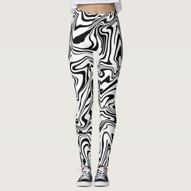 Leggings Balayage Abstrait noir et blanc (Devant)