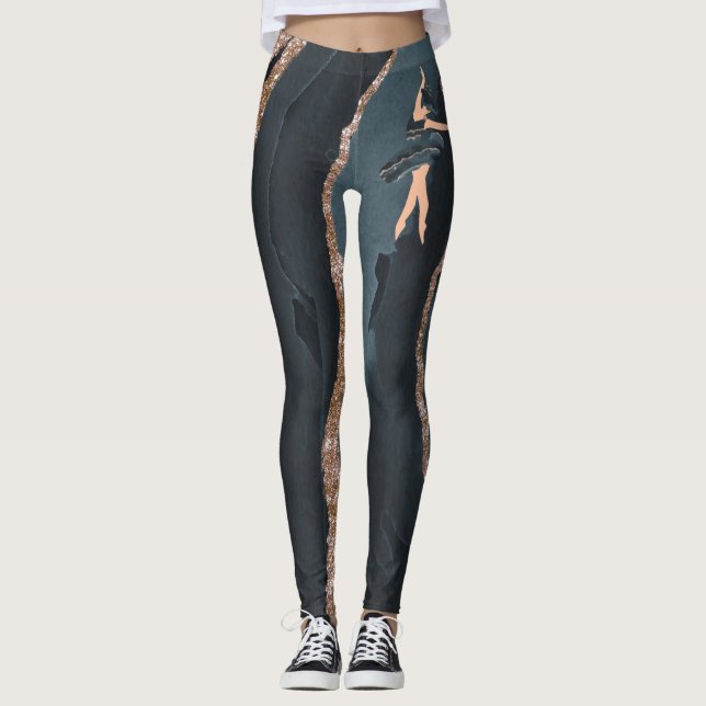 Leggings Ballerine papillon princesse bleu et or (Devant)