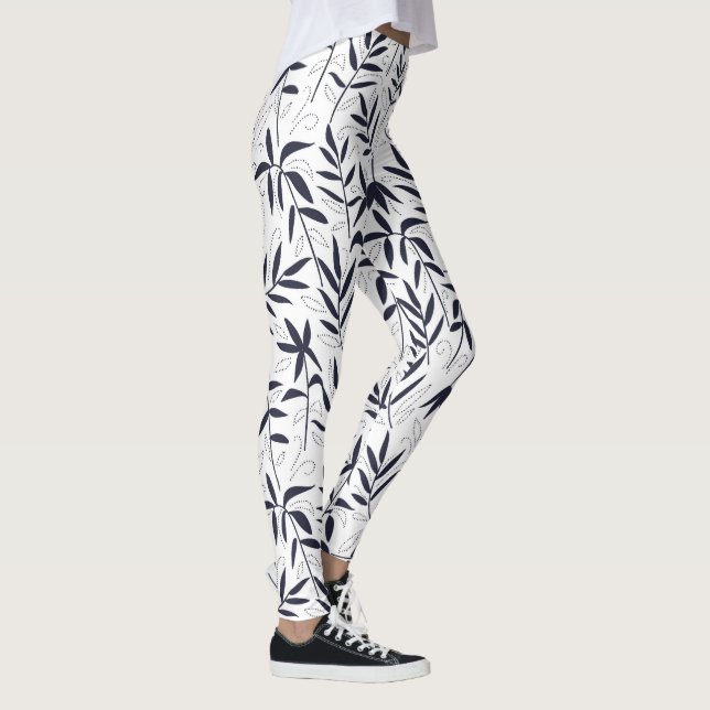 Leggings Bambou blanc et bleu marine feuille motif japonais (Droite)