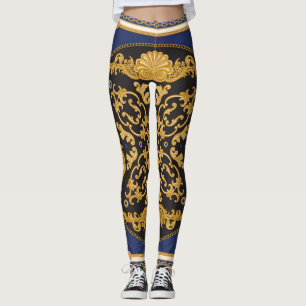 Leggings Bandana Print : Black Blue Gold.