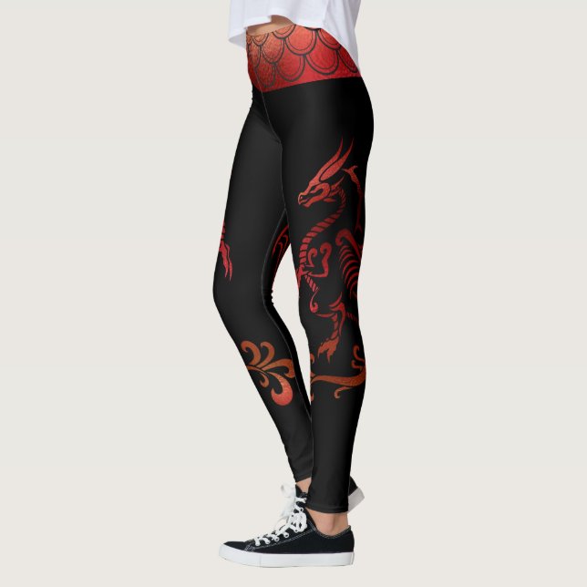 Leggings Bande de tatouage Rouge Noir Iridescente Scales Dr (Gauche)