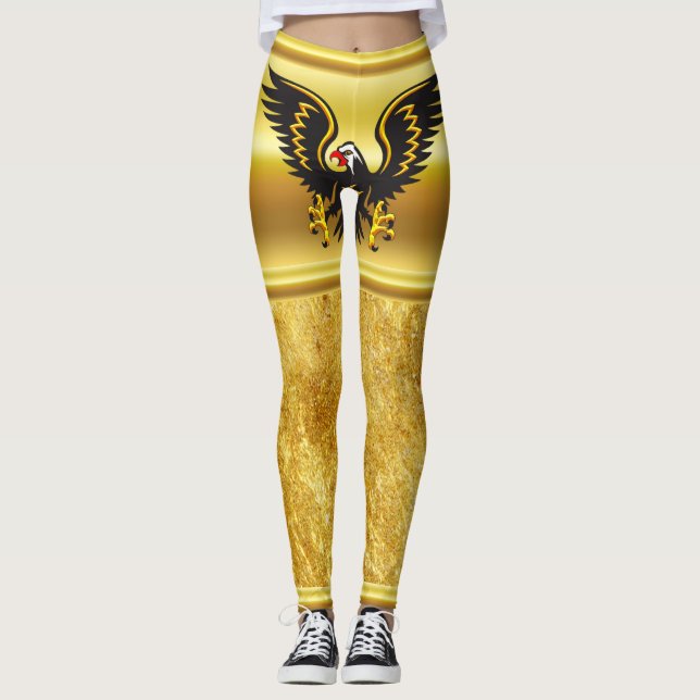 Leggings Bande dessinée Aigle noir et or avec feuille d'or (Devant)