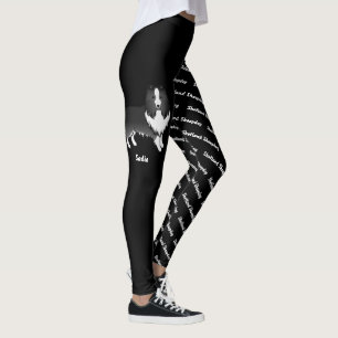 Leggings Bande dessinée bi-noire Sheltie et nom et race du