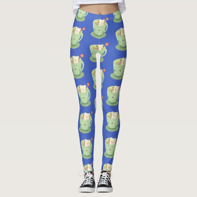 Leggings Bande dessinée de la tasse de thé mignonne humour  (Devant)