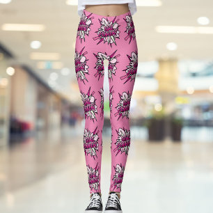 Leggings Bande dessinée POUVOIR FILLE Livre Pop Art rose