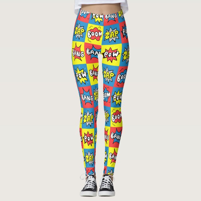 Leggings Bande dessinée Pow Boom Bang Zap Motif Cadeau mign (Devant)