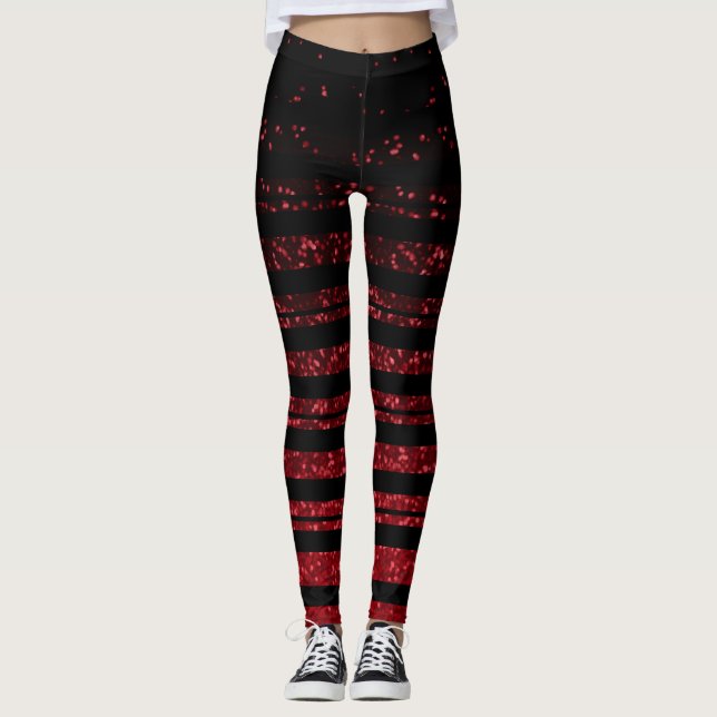 Leggings Bande d'Halloween noir et Parties scintillant roug (Devant)