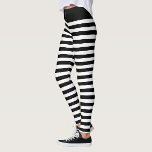 Leggings Bande horizontale noire et blanche zèbre gothique