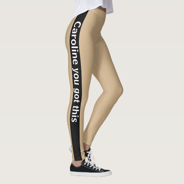 Leggings Bande verticale noire | Ajouter du texte | Tan (Droite)