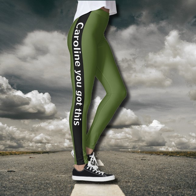 Leggings Bande verticale noire | Ajouter du texte | Vert ol (Créateur téléchargé)