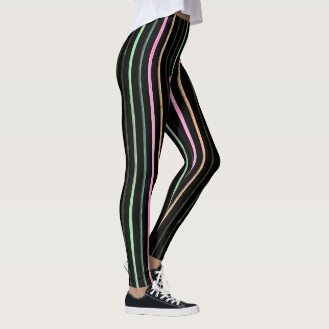 Leggings Bandes arc-en-ciel noires et pastel (Droite)